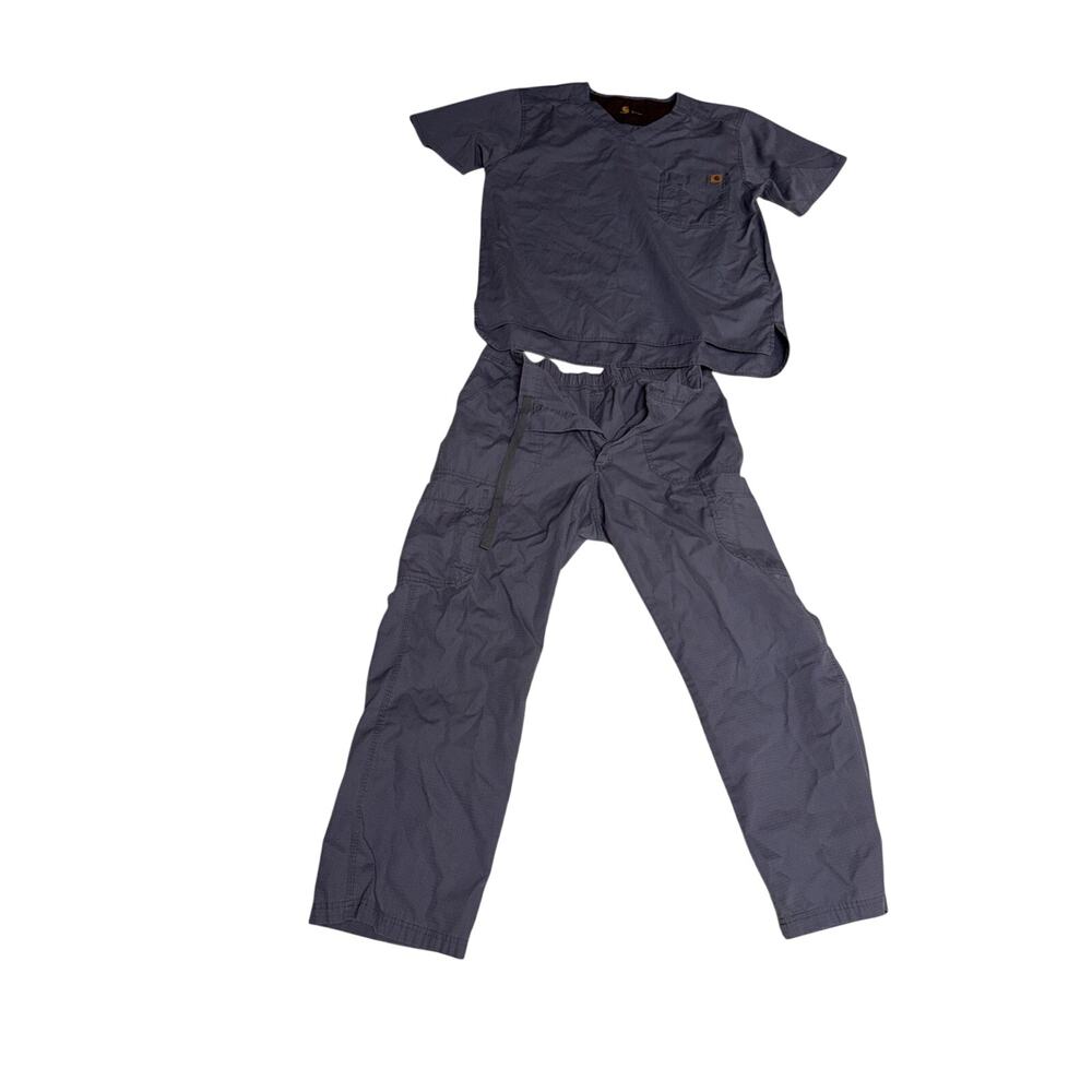 Carhartt Force Mens Scrub Top and Zip Button Tie Elastic Pants Set Size L Gray